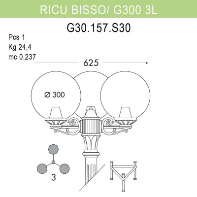 Уличный фонарь Fumagalli Ricu Bisso/G300 3L G30.157.S30.BYE27